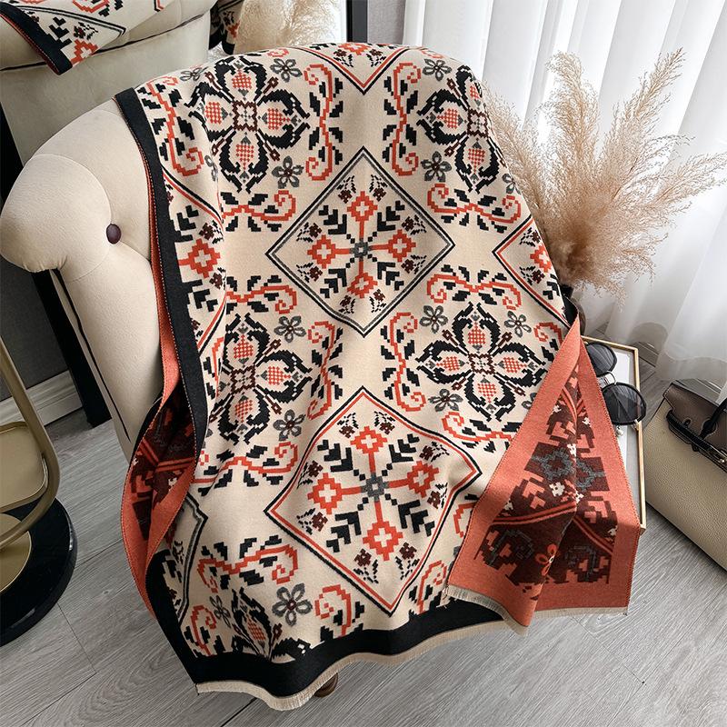 National Style Retro Printing Imitation Cashmere Scarf Women'S Winter Warm Shawl With Fashion Scarf