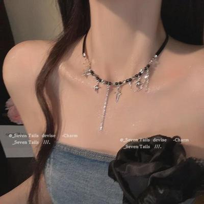 Высококачественное колье-чокер с черной звездой и бусинами для женщин — элегантная, универсальная цепочка на ключицу