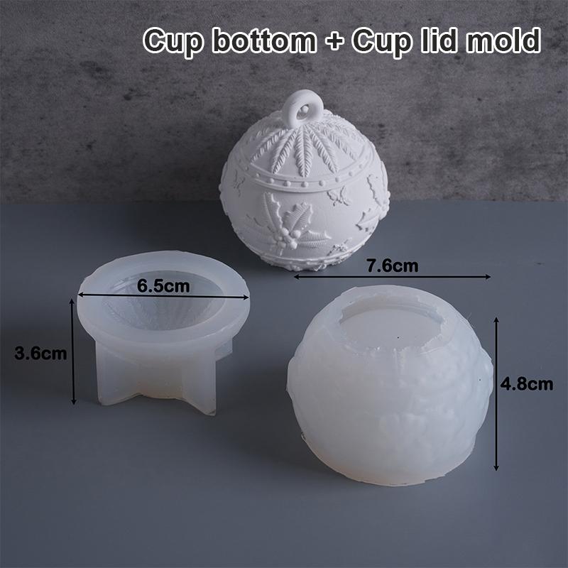 Рождественские украшения Круглая банка для свечи Силиконовая форма Сделай сам Ручная работа Рельеф Снега Ягода Шар Гипс Смола Коробка для хранения Ремесленные формы