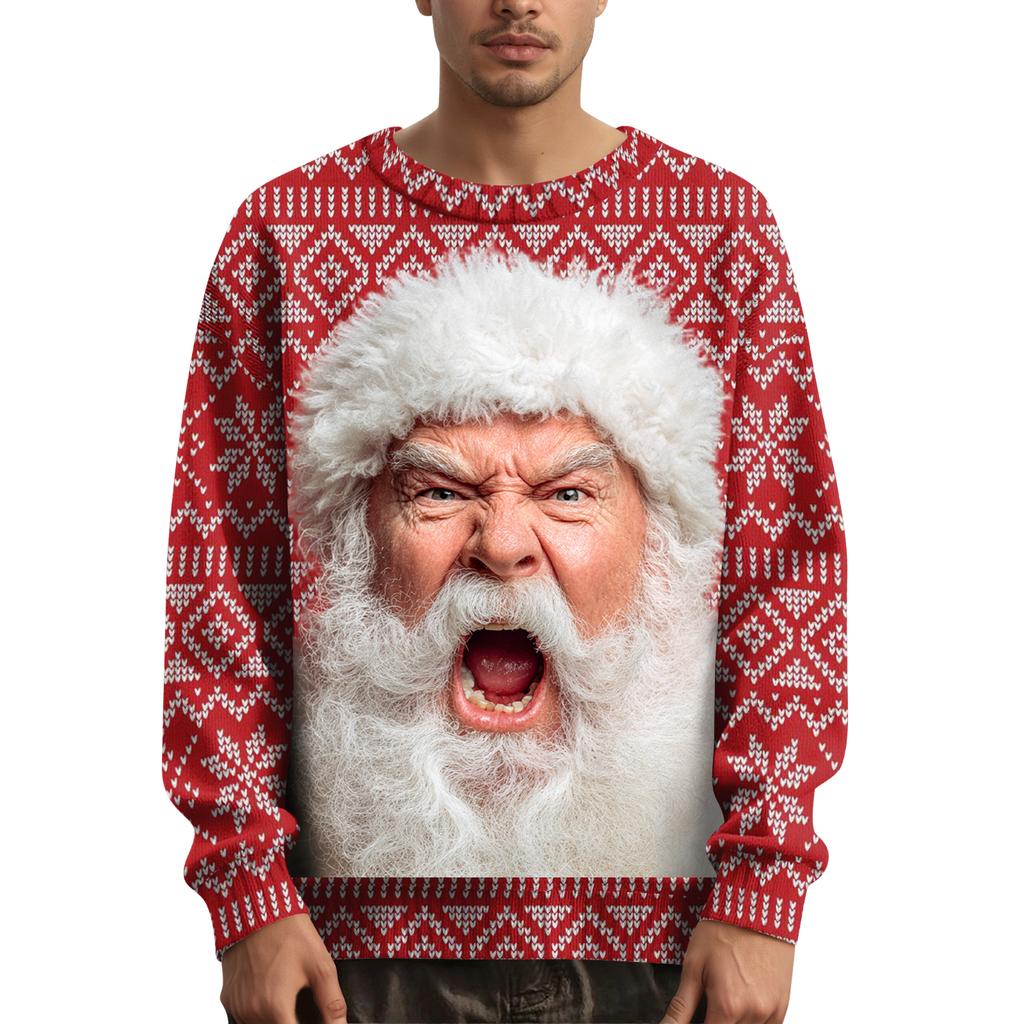 Мужской рождественский свитер с принтованным воротником