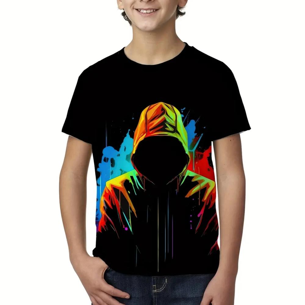 Fun Cartoon Characters 3D Printed Summer Casual and Comfortable Boy Round Neck Short Sleeved T-shirt