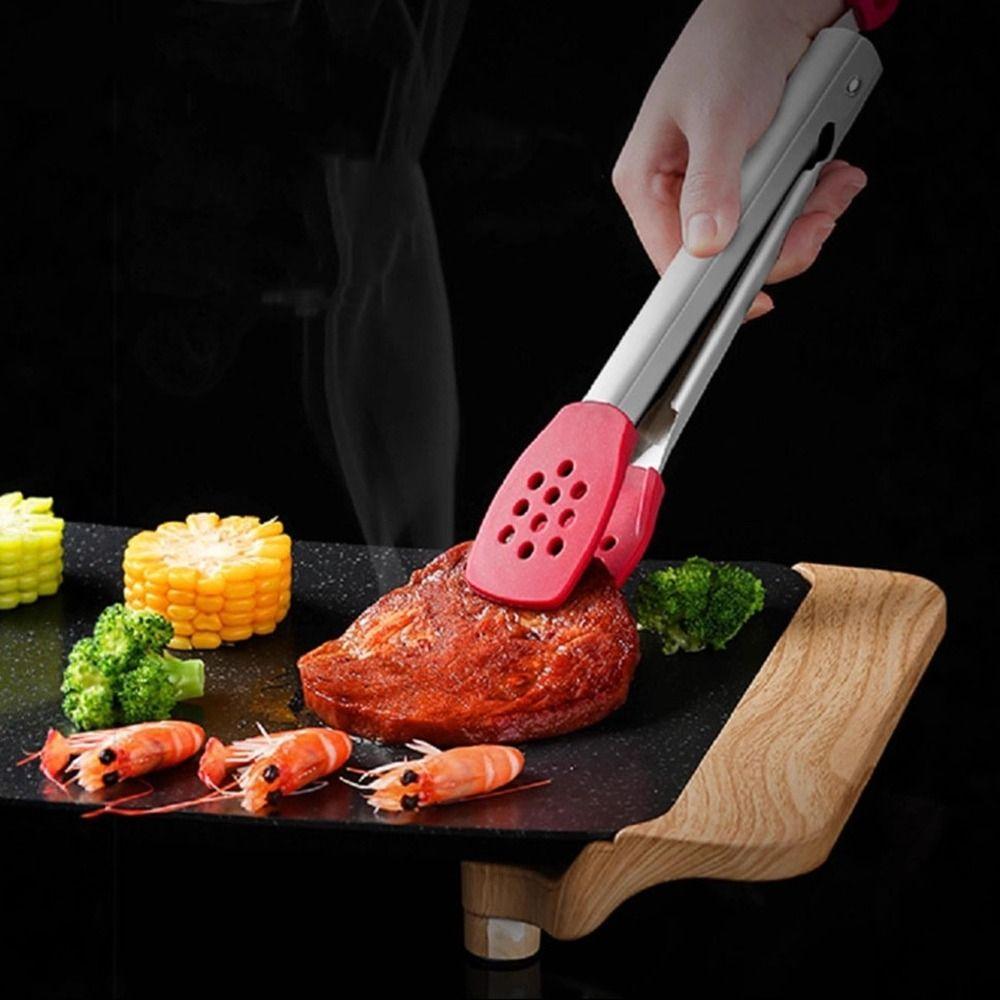 Silicone Head BBQ Grilling Tongs Food Grade Stainless Steel Tongs Kitchen Use