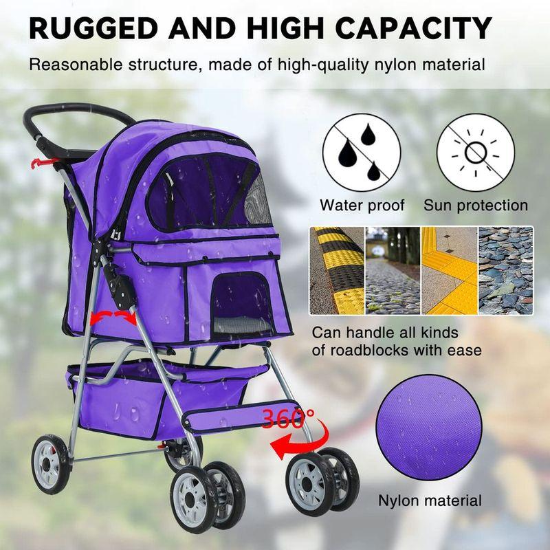 Wheels Cat Stroller, Pet Dog Jogger Stroller, Carrier Waterproof with Cup Holder & Removable Liner, Dog Strollers or Small Dogs,