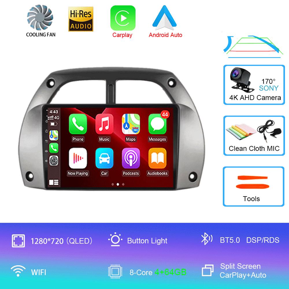 Car Radio Android 14 Wireless Carplay Auto for Toyota RAV4 2001 - 2006 Navigation GPS Multimedia Player Stereo Video wifi+4G BT