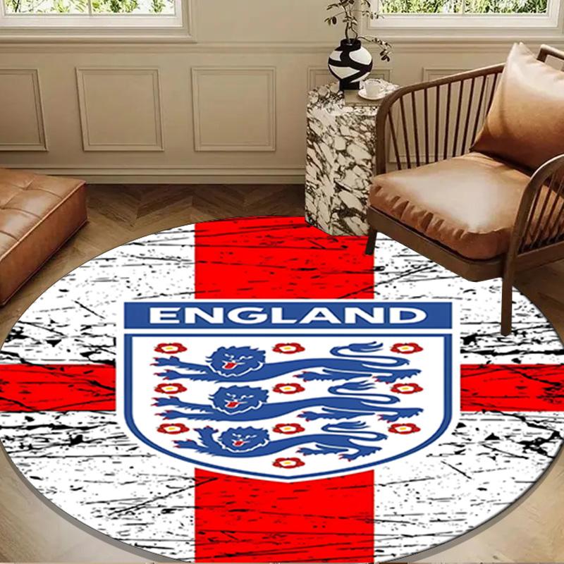 1PC EnglFootball Crest Round Rug for Livingroom,Bedroom, Palyroom, Chair Rug, Area rug, Circle Carpet, Large Size Fan Christmas gift