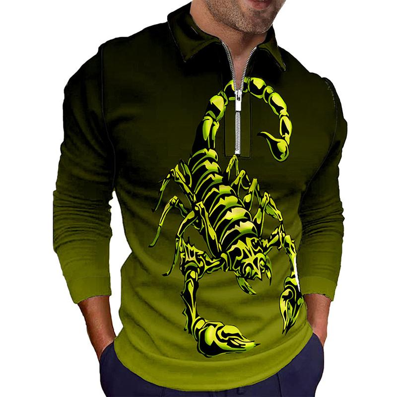 Персонализированная мужская рубашка поло на молнии с принтом скорпиона, повседневная супермодная крутая рубашка поло уличной моды.