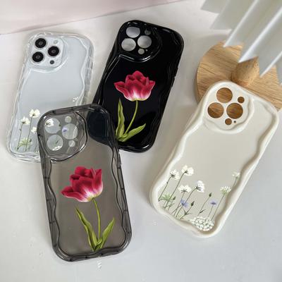 Мягкие волнистые чехлы для телефонов N93 Peony для iPhone 14 Pro Max 13 mini 15 Plus XR 7 8 6 XS Max 12 11, защитный чехол-бампер