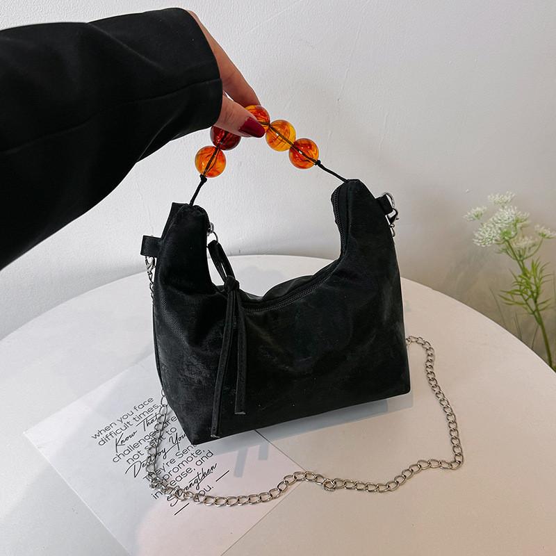 Chic Pu Leather Beaded Handbag With Chain Strap For Summer 2024