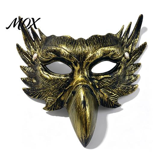 Golden Bird Face Mask Halloween Eagle Half Mask, Vintage Gold Venetian Masquerade Party Gothic Cosplay Props Retro Black