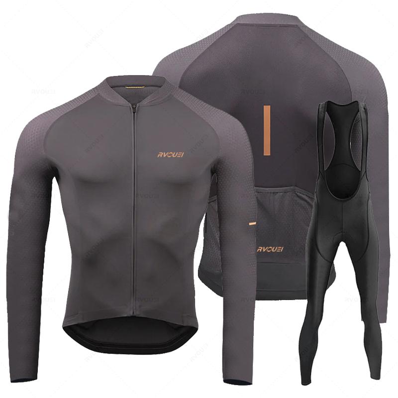 Rvouei 2026 New Autumn Long Sleeve Bib Pants Cycling Jersey Set Ropa Ciclismo Bicycle Clothing Bike Jersey Uniform Men Clothe