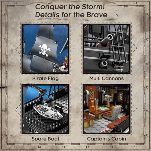 Нетоксичный 1424 детали Черный пиратский корабль Строительные блоки Модель лодки с призраком-скелетом Настольное украшение Образовательная игрушка «Сделай сам» Праздничный подарок для детей