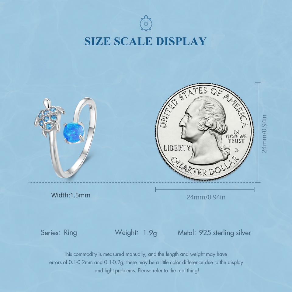 WOSTU Real 925 Sterling Silver Blue Turtle Fire Opal Opening Ring For Women Ocean Animal Stackable Ring Party Jewelry Gift R928