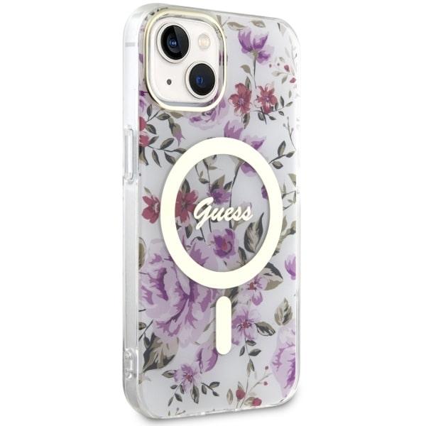 Etui do iPhone 14 Plus Guess Flower MagSafe Przezroczyste