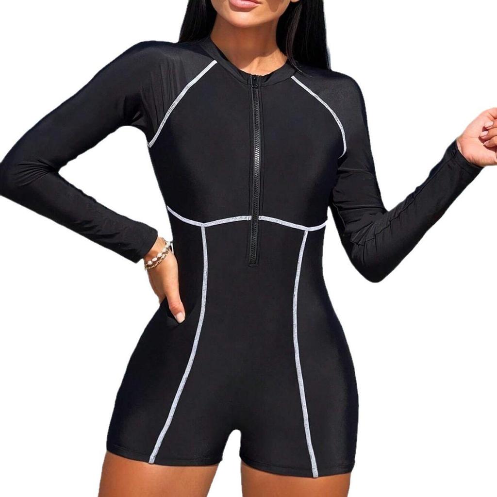 Женский 24-летний горячий цельный купальник с длинным рукавом на молнии для дайвинга и серфинга с защитой от солнца - стиль Европы и Америки