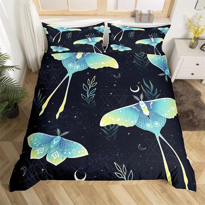 Комплект постельного белья Death Moth Queen Size Gothic Skull Boho, черно-белый декоративный мягкий комплект постельного белья с изображением скелета
