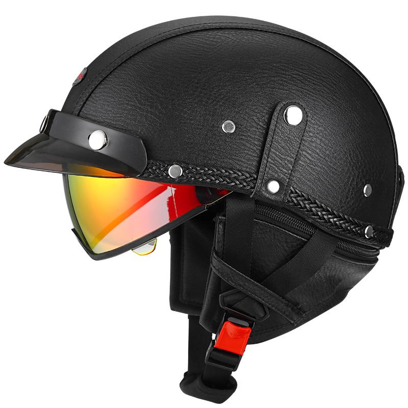 Ретро Мотошлем Одобрен DOT Встроенные Солнцезащитные Очки Casco Moto Шлем Съемная Внутренняя Подкладка Винтажный Немецкий Половинчатый Шлем