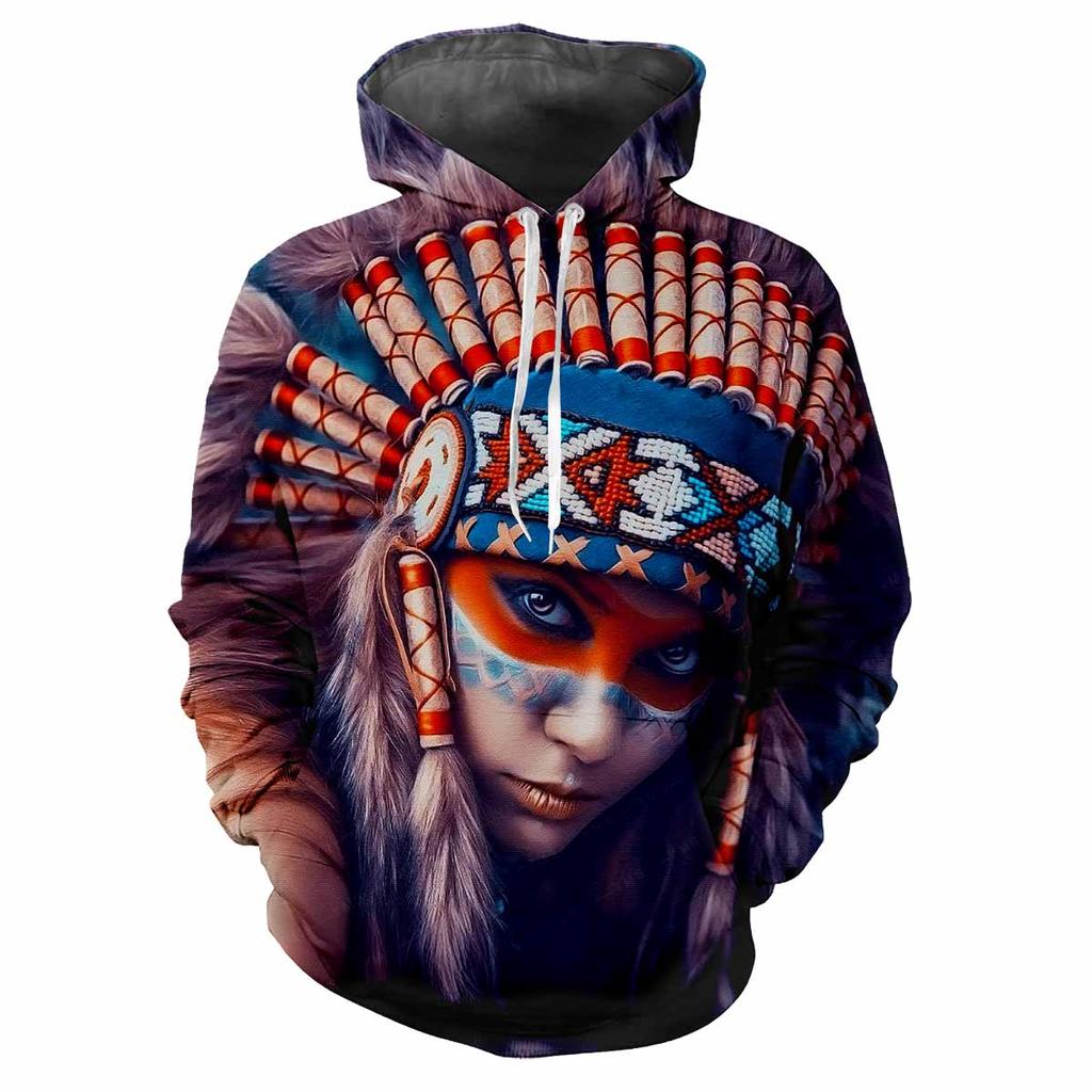 Индейский вождь племени 3D Harajuku Printing Street Fashion для мужчин и женщин, забавный стиль, мягкая, удобная, модная, хип-хоп, индивидуальная толстовка с капюшоном