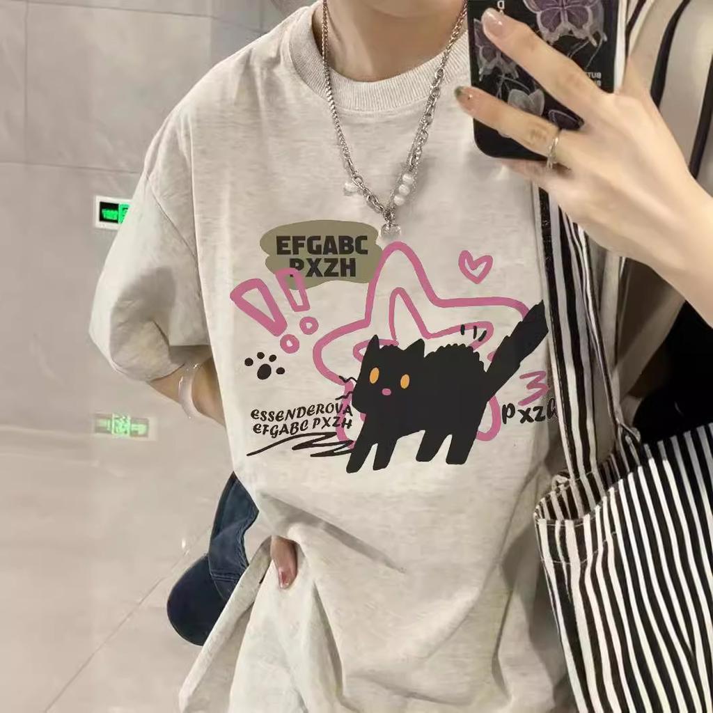 Women Summer Short Sleeve Cartoon Bear Printed Oversize T Shirt Blouse Top