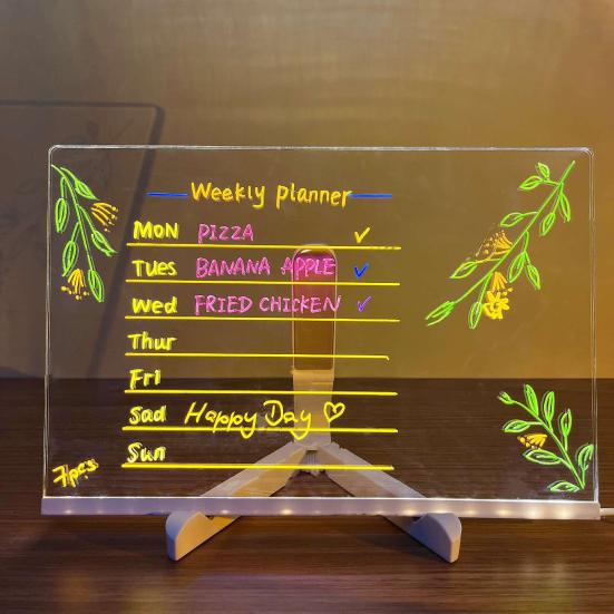 Светодиодная доска для заметок с подставкой, цветные ручки, прозрачная акриловая доска для сухого стирания, стираемая светящаяся заметка, светодиодная доска для сообщений с буквами для детей