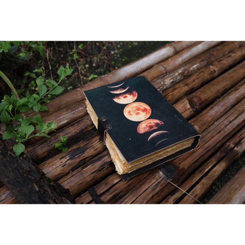 New Sun Moon Leather Journal For Men Women of Antique Hademade Decle Edge Vintage Pepar Leather Traveling Sketchbook
