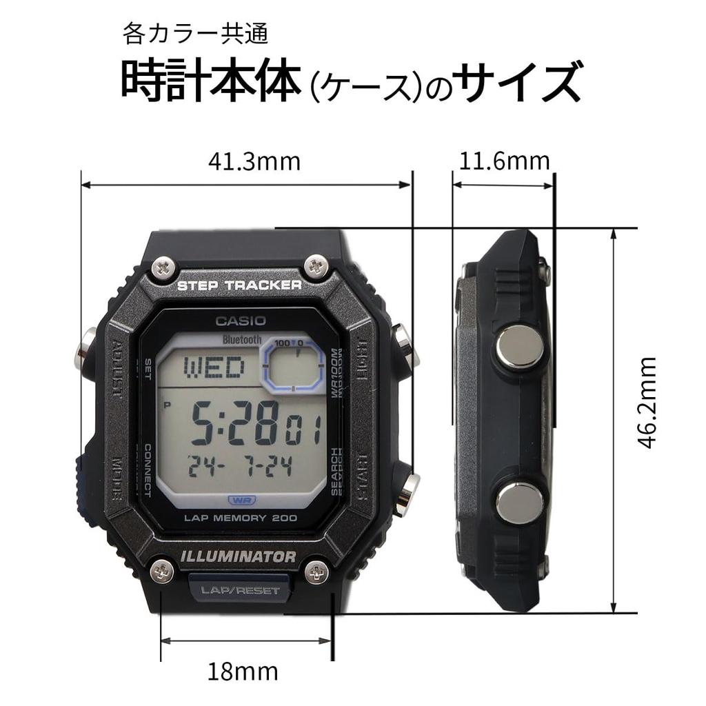 Casio WS-B1000-1AV Цифровые часы с Mobile Link, Bluetooth, Шагомером, Мужские, Черные, Импортные