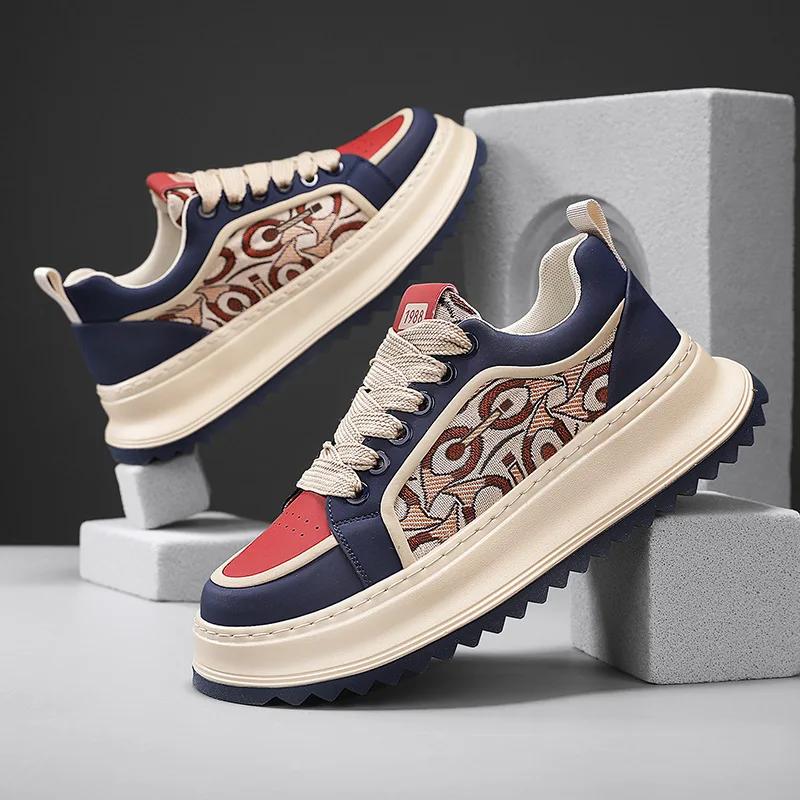 Мужские кроссовки дизайнерские кеды модные повседневные из микрофибры кожаная ткань дышащие с увеличением высоты подошвы для улицы на плоской платформе