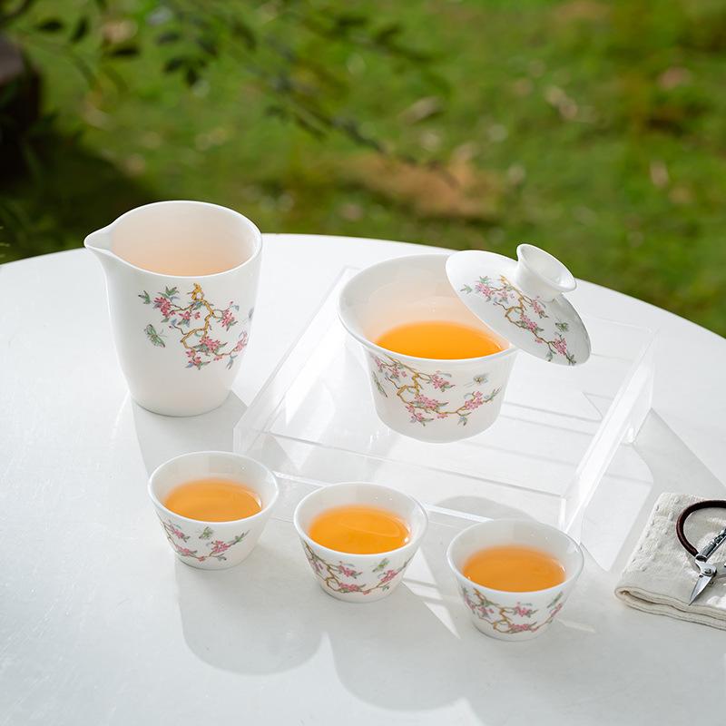 Baidehua suet jade business travel tea set outdoor household gifts portable express cup