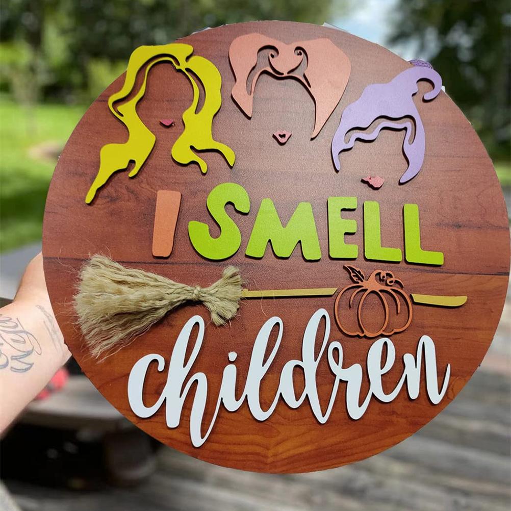 Halloween Witch Film Door Sign Front Door Wooden Hanging Sign for Halloween Home Outdoor Wall Decor