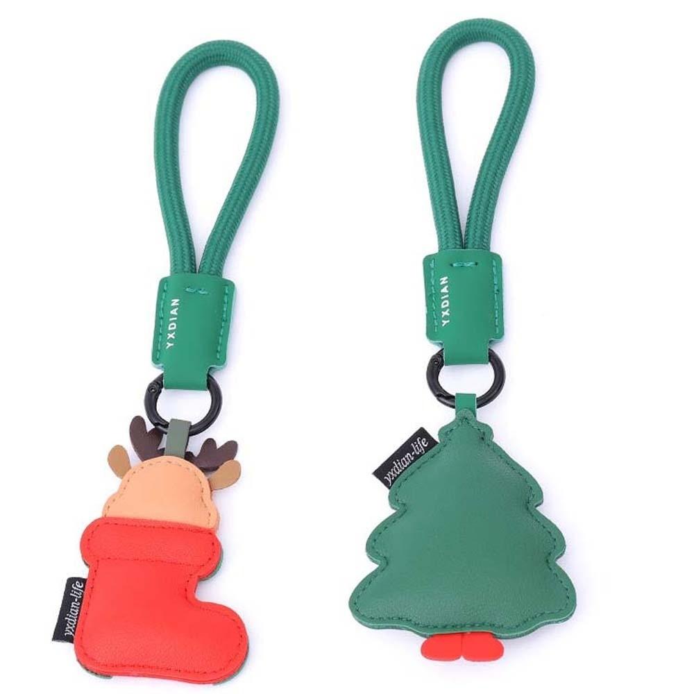 Exquisite Christmas Key Ring Sewn Leather Elk Pendant Versatile Santa Claus Keychain  Kids