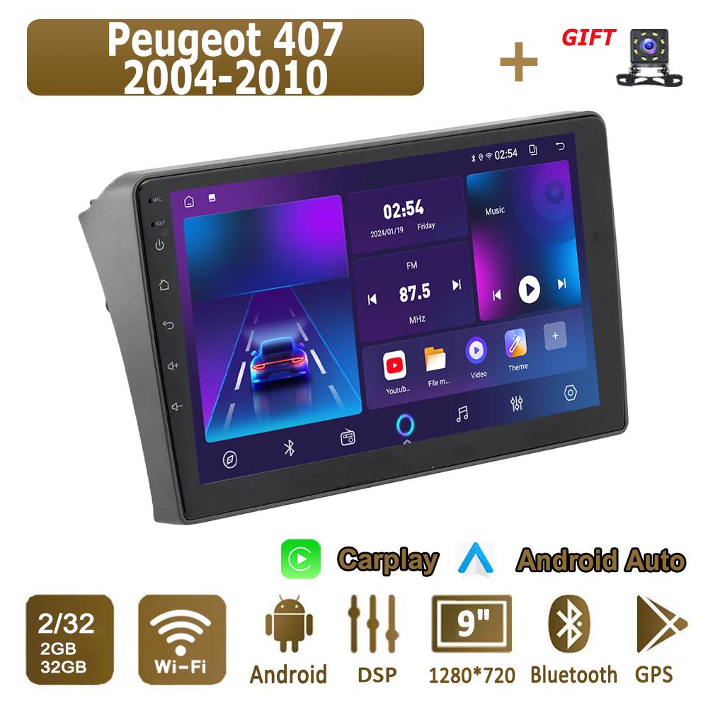 Android Carplay автомобильное радио для Peugeot 407 2004-2010 мультимедийный проигрыватель головное устройство стерео GPS навигация BT WIFI 4+64 ГБ