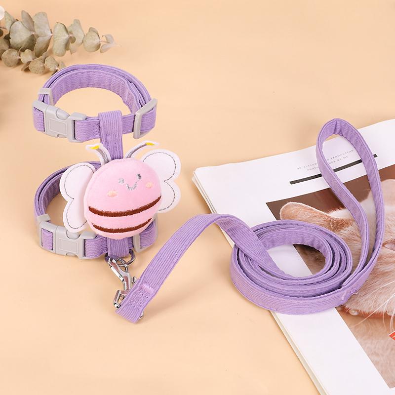 Cute Bee Adustable Cat Harness Leash, Pets Collar for Small Dog Cats Safe and Comfortable Outdoor Walks