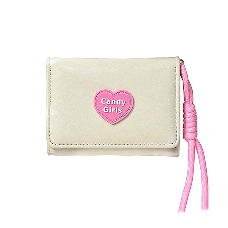 Women Lanyard Wallets Card Holder Tri-Fold Zipper Coin Purse Heart Clutch Bag Portable Girl Short Coin Pouch