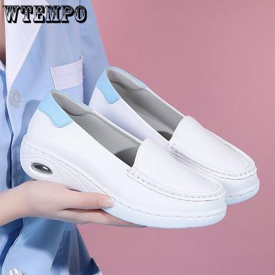 Женские белые туфли на плоской подошве для девочек-студентов, осенне-зимняя кожаная обувь для отдыха из хлопка для медсестер