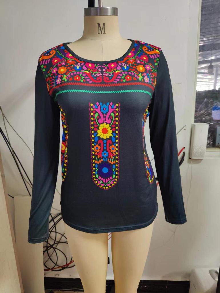 Autumn 2022 Women's Bohemian Print Long Sleeve Top
