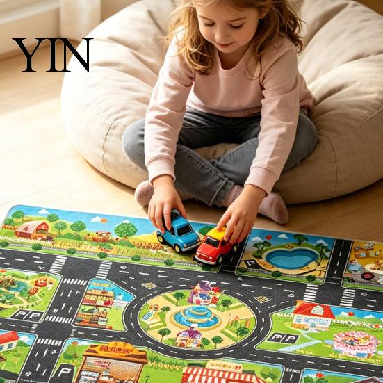 Портативный коврик Play Mat для путешествий 51" x 39" Детский ковер для игровой комнаты, класса, Образовательный город, Дороги, Моющийся, Игровой, Дорожный коврик, Нескользящий ковер