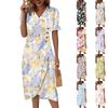 Пляжные платья для женщин, весна-лето, элегантное платье с V-образным вырезом и цветочным принтом в стиле бохо, струящееся гавайское платье макси с рюшами