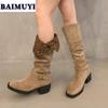 Леопардовые высокие каблуки женские высокие сапоги дизайнерская обувь 2025 тренд зимние брендовые замшевые массивные ботинки челси туфли-лодочки Mujer Western Botas