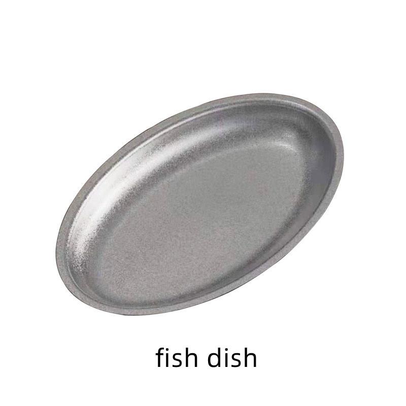 Винтажный круглый поднос для стейков в западном стиле из нержавеющей стали 304, овальная тарелка для спагетти, квадратная тарелка для десерта на открытом воздухе, столовая посуда