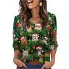 Women's Fashionable Casual Christmas Printed V-neck Top