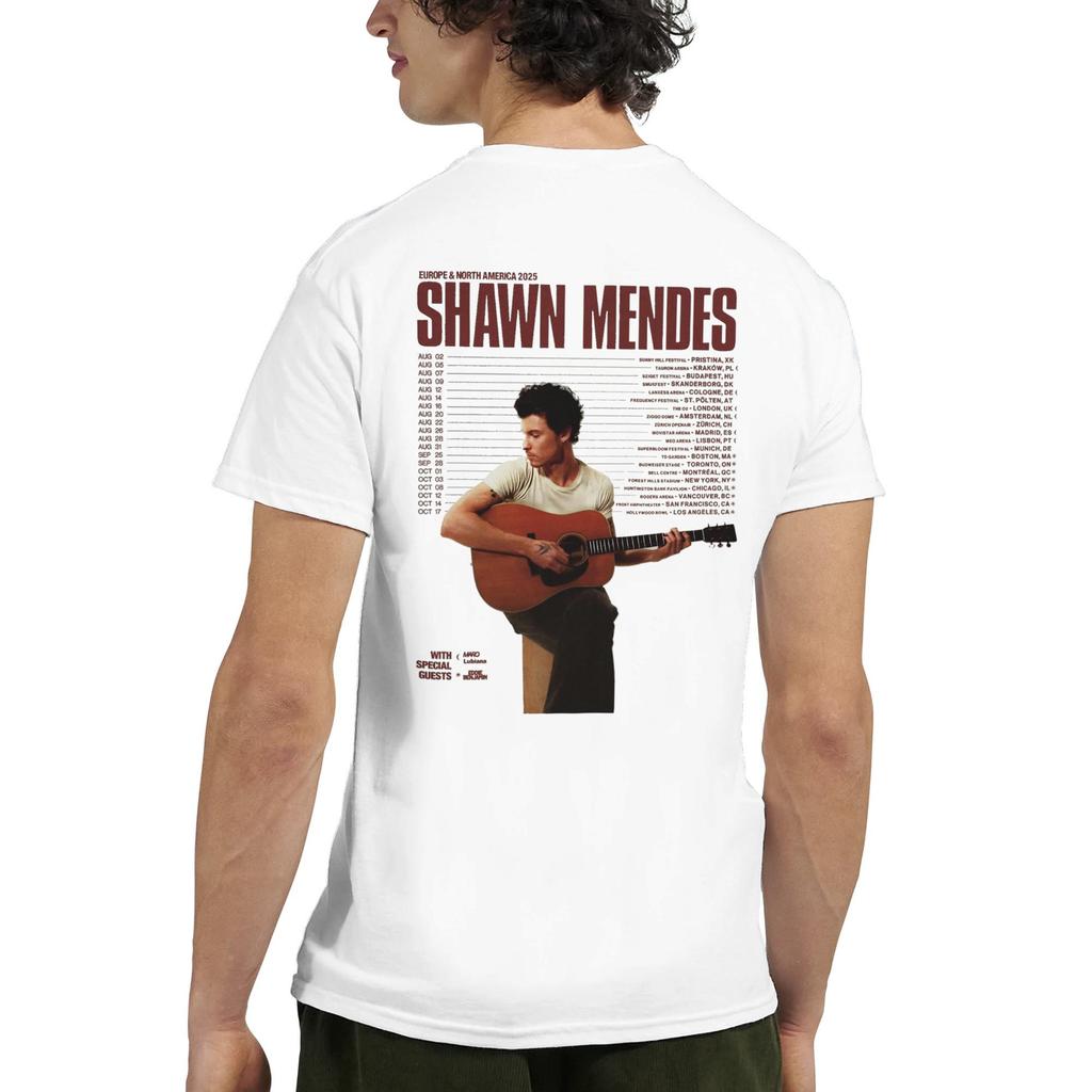 Тур On The Road Again 2025 Футболка Новинка Модная Повседневная Свободного Кроя С Коротким Рукавом Круглый Вырез Высокое Качество Уличная Одежда Шон Мендес