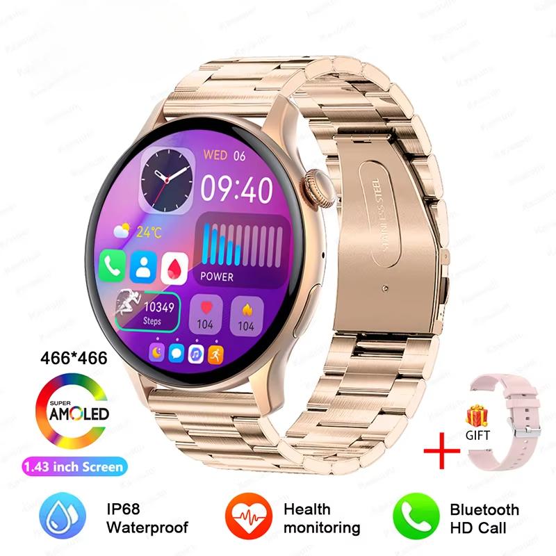 Новые умные часы 2025 года с NFC и GPS для женщин, AMOLED-дисплей с функцией Always on, звонки по BT, монитор сердечного ритма, артериального давления, фитнес-трекер, смарт-часы с HD-экраном 66*466