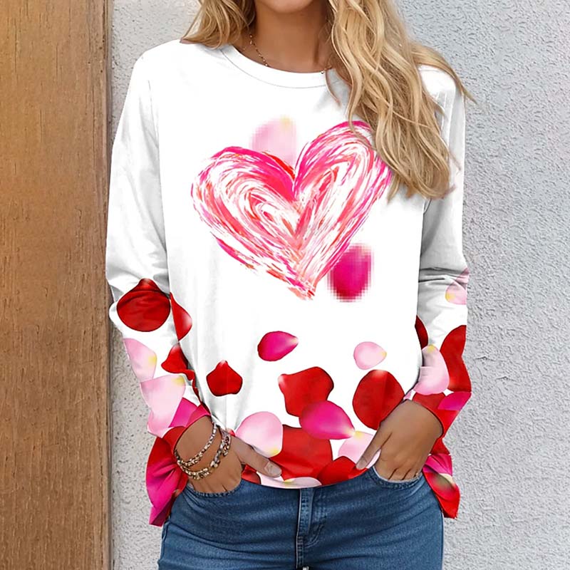 Autumn and Winter Women's Long Sleeve 3d Printed Floral Print T-Shirt Women Streetwear Round Neck Long Sleeve