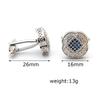 Men'S Cufflinks, High Quality Light Luxury Inlaid With Blue Zircon Square Silver Sleeve Stud Buttons Xk21S009