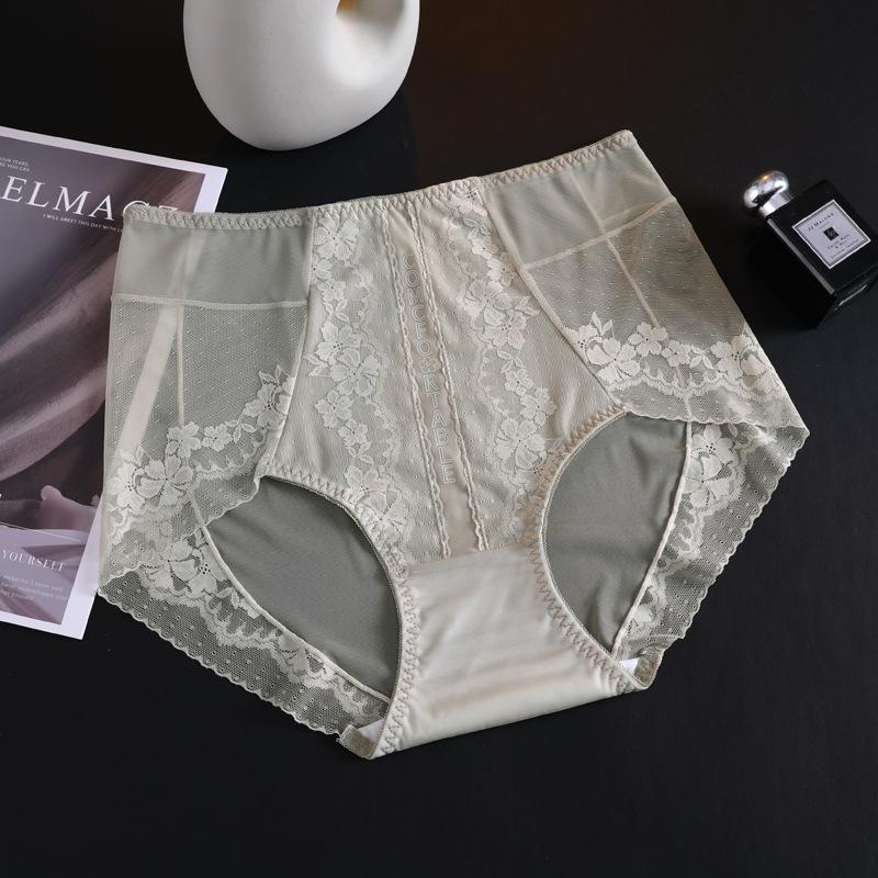 Women's Summer New Chinese Light Luxury Sexy Satin Soft Lace Traceless Breathable Mid Waist Panties