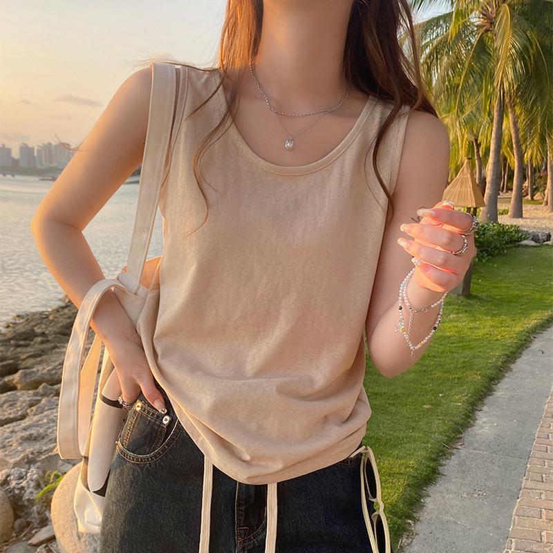 Женская желтая хлопково-льняная майка: Летний жилет без рукавов 2025, облегающий базовый топ свободного кроя