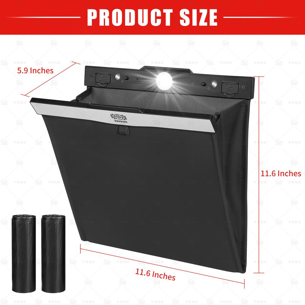 KWHVOIY умный светодиодный автомобильный мусорный бак на заднем сиденье, маленький тонкий автомобильный мешок для мусора, подвесной магнитный кожаный карман для хранения автомобиля