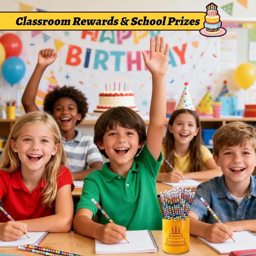 Birthday Pencils for Students Happy Birthday Pencil Bulk Colorful Wood Pencils Teacher Classroom Birthday Gifts Party Supplies (24)