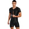 Mens Short Sleeve Zipper Jumpsuit One-Piece Round Neck Bodysuit Swimwear for Swimming Bodybuilding Workout