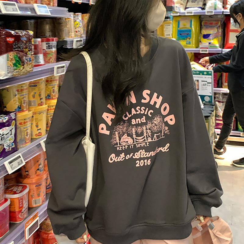 Мягкая свободная повседневная толстовка для женщин на осень и зиму, винтажная круглая горловина, длинный рукав, базовая рубашка, топ, корейская женская одежда