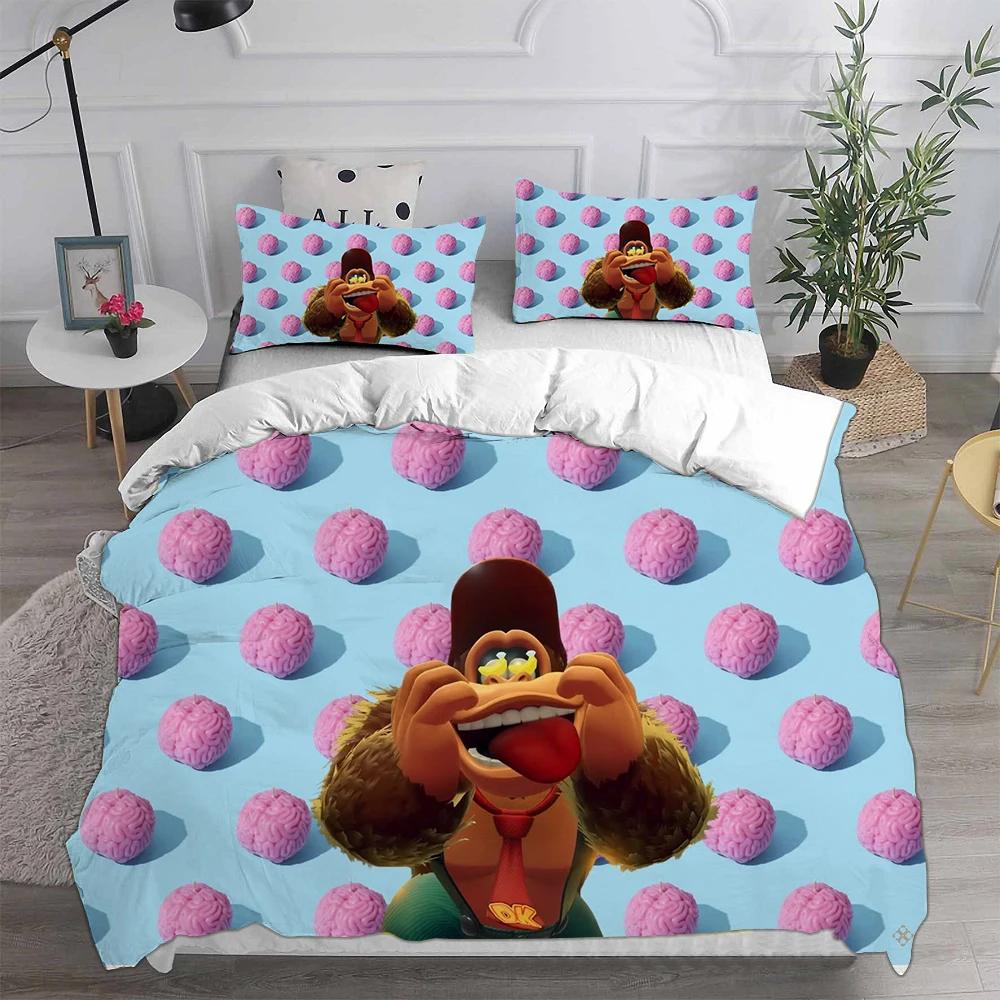 D-Donkey K-Kong B-Bananza Bedding Sets Single/Twin/Double Size Duvet Cover Set 2/3 Pieces Sets Gifts for Gamer Kids Adult Size